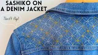 Denim jacket refashion with Sashiko  - DIY Thrift flip clothes  - from planning to stitching!l