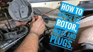 How to replace distributor cap, rotor, plugs, and plug wires.