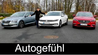 Skoda Superb vs VW Volkswagen Passat B8 vs Mazda6 Facelift COMPARISON review test new VERGLEICH neu