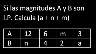 Si las magnitudes A y B son I.P Calcula (a + n + m) con tabla directamente proporcional con cuadro