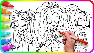 Coloring Pages EQUESTRIA GIRLS - Dazzlings / How to color My Little Pony. Drawing Tutorial Art. MLP