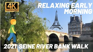 [4K] Early morning Seine relaxing Paris walk tour from Eiffel Tower, Concorde Louvre Notre Dame