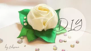 DIY: Роза из атласных лент на зажимах своими руками | канзаши | hair clip - rose with rhinestones