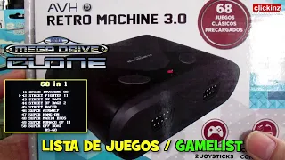 Lista de juegos de consola SEGA Mega Drive Mini CLON AVH RETRO MACHINE 3.0 68 in 1 gamelist Fake SMD