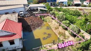 Perfect Start New Project !! Pour Soil to Clear the pond Near The House By Small Dozer & 5t Truck...