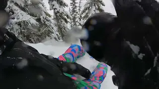 2024-03-10-Stevens Pass-Snowboarding Double Diamond Rib to scout a cliff | Take 1