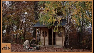 He built a two-story wooden house. DIY. Big movie