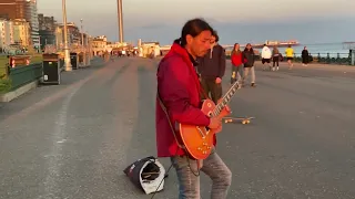 Led Zeppelin! Guitarist & traveller from Chile Paulo Torrealba Brighton Beach Busking.