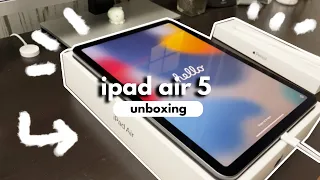 ipad air 5 unboxing + apple pencil, my setup for school ✏️