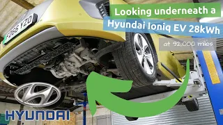 Looking underneath a Hyundai Ioniq Electric 28kWh that's done 92,000 miles