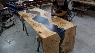 Process of Making Poplar Mapa Burl Epoxy Table by a Korean Carpenter.