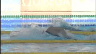2009 WORLDS NBC M 200 free F (Biedermann, Phelps swimming side above  closeup)