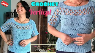 👚BLUSA TEJIDA A CROCHET de forma Vertical y a su Medida 👍VERY EASY AND FAST CROCHET BLOUSE👍