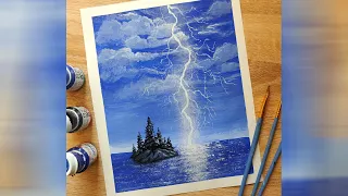 Молния над морем / Рисуем акрилом / Lightning over the sea / draw with acrylic