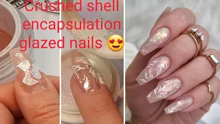 Glazed nails with encapsulated shells. 😍 buldier gel encapsulation. Nail trends 2024. Diamond Nails