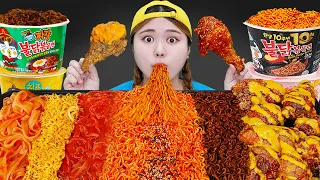 Mukbang Fire Spicy Noodles 직접 만든 6가지맛 불닭볶음면 & 굽네 맵단짠칩킨 먹방 CHICKEN EATING SOUND | HIU 하이유