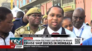 Luxurious cruise ship with 2,500 passengers and 1,000 crew memebrs docks in Mombasa