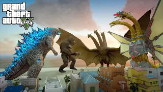 Godzilla and Kong vs King Ghidorah and Mecha Ghidorah - GTA V Mods