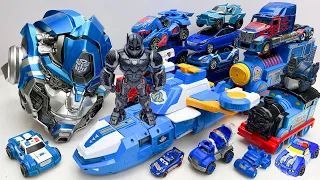 Uncover the Mystery of ALL the Blue Transformers Toys in Car GARAGE: TRAIN, Police, Giant Spaceship