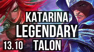 KATARINA vs TALON (MID) | 22/1/3, Quadra, Legendary, 7 solo kills, 500+ games | KR Master | 13.10