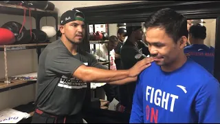THE MESMERIZING MOMENT MANNY PACQUIAO GETS SURPRISED BY VICTOR ORTIZ & MAKES MEETING A FAMILY AFFAIR