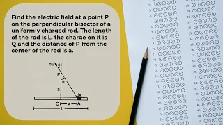 Find the electric field at a point P on the perpendicular bisector of a uniformly charged rod. The l