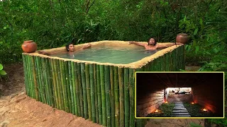 Постройте самый скрытый дом в подземном бамбуковом бассейне в глубоких джунглях