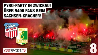 Pyro-Party! Über 9400 Fans beim Sachsen-Kracher: Zwickau - Chemie Leipzig | Regionalliga Nordost