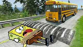 Spongebob Reaction: Cars vs Massive Speed Bumps | BeamNG Drive Car Crashes - Woa Doodles