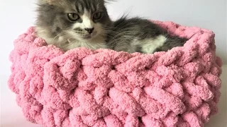 HAND CROCHET A CAT BED IN 15 MINUTES! NO HOOK NEEDED! 10% OFF