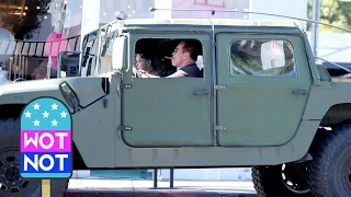 Arnold Schwarzenegger Hummer Terminator Leaves Lunch in his Veggie-Oil Fueled Car