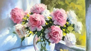 Пионы масляными красками +79857776200 Peonies with oil paints +79857776200