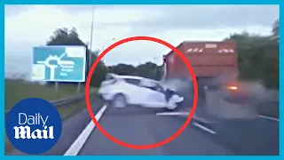 Moment teenager crashes into lorry after 100mph police chase