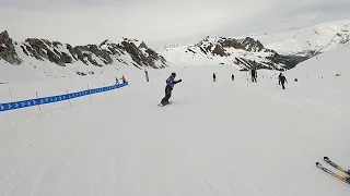 Snowboarding with AMAZING SHARP 180 degree turns BOARDERCROSS POV Les Arcs - Feb 2023