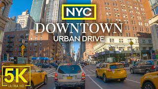 Exploring Downtown New York from Car Window - 5K City Driving Tour with Real Sounds