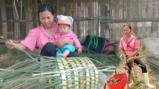 peaches to dry in the morning to feed the chickens, cut down bamboo trees