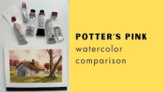 Are all Potter's Pinks created equal? Watercolor comparison across 8 brands, mixes, demo sketch.