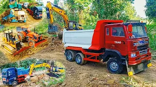 Amazing Excavator RC Cat 312D and Car truck Hyundai Trago Hino700 Construction Highway