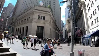 ⁴ᴷ Quick walk in NYC through Wall Street and the Financial District during lunchtime