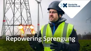 Repowering: #Sprengung des Gittermastturms einer Windkraftanlage