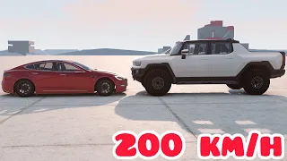 Tesla Model S Plaid vs GMC Hummer EV 💥 200 km/h (each one) 💥 BeamNG.drive CRASH test