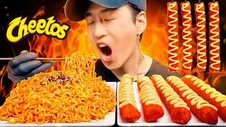ASMR MUKBANG | NUCLEAR FIRE NOODLES & CHEETOS RICE CAKES | COOKING & EATING SOUNDS | Zach Choi ASMR