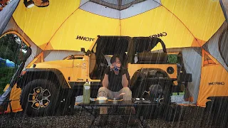 😱 What Happened Inside The GIANT TENT? ☔ Solo Car Camping in Heavy Rain