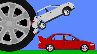 Car vs Giant Tire Destruction - Phun Algodoo Moments