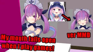 【Hololive】Aqua's mouth falls open spontaneously during the game. Very cute moves! ver MMD【Eng sub】