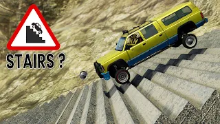 BeamNG Drive - Cars vs Backwards Stairs (High Speed)