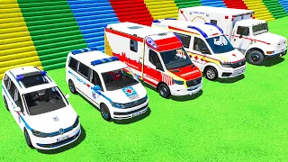 AMBULANCE EMERGENCY CARS AND TRUCK TRANSPORTING WITH MAN TRUCKS TO GARAGE ! Farming Simulator 22