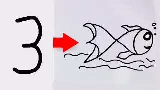 Numbers 1 - 3 Turn into a Cartoon FISH -  Fun Drawing