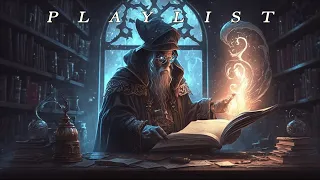 you are a dark magician studying in Hogwarts library on a rainy night - Harry Potter playlist