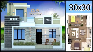 30x30  3 Room 3D House Plan | Small Villa Design | Gopal Architecture